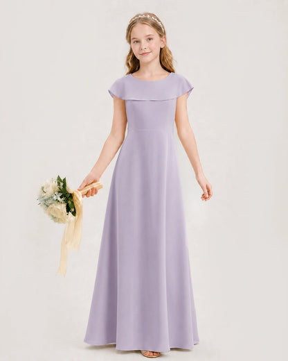 Lavender Chiffon Capelet A-Line Junior Bridesmaid Dresses Front View
