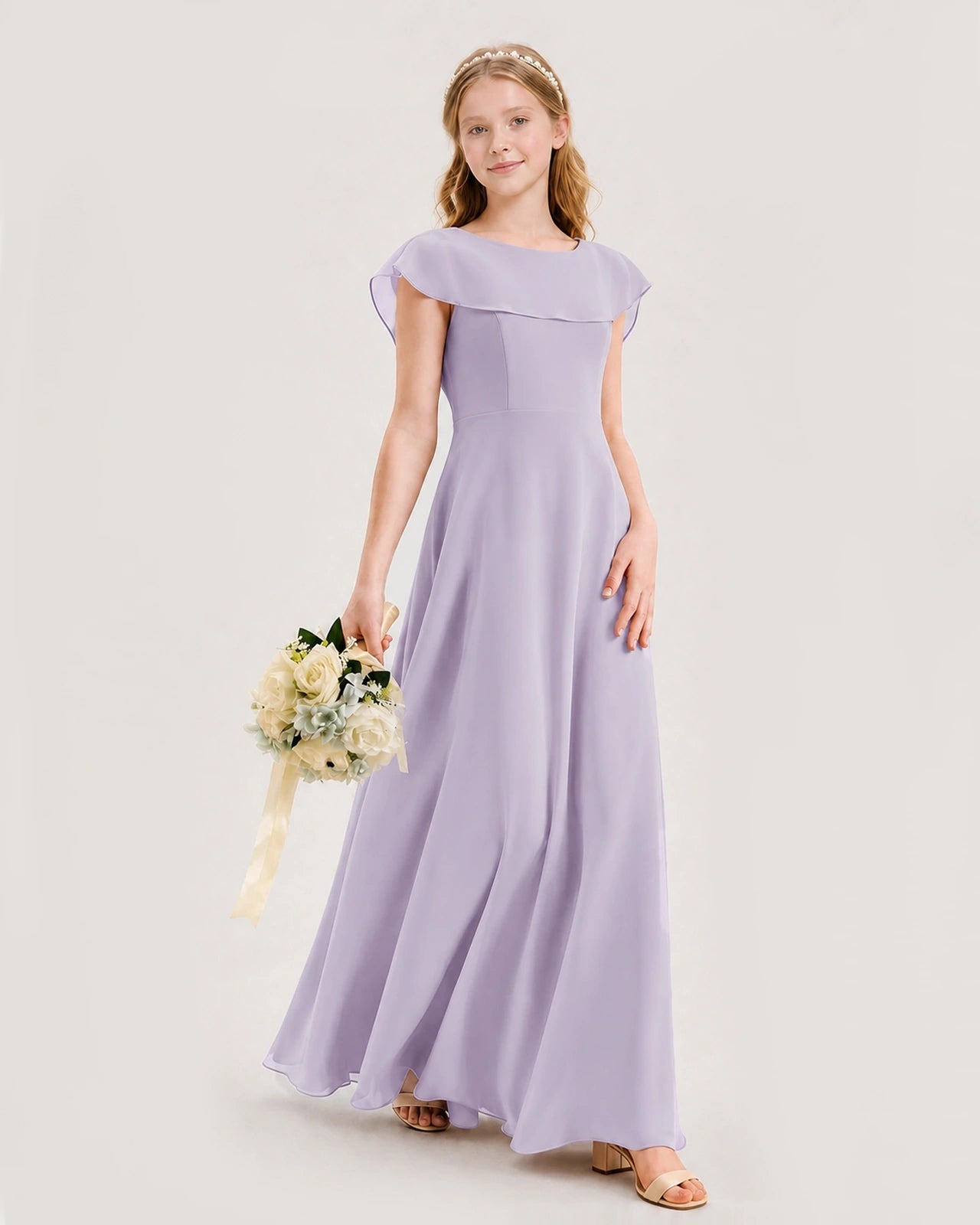 Lavender Chiffon A-Line Junior Bridesmaid Dresses Side View