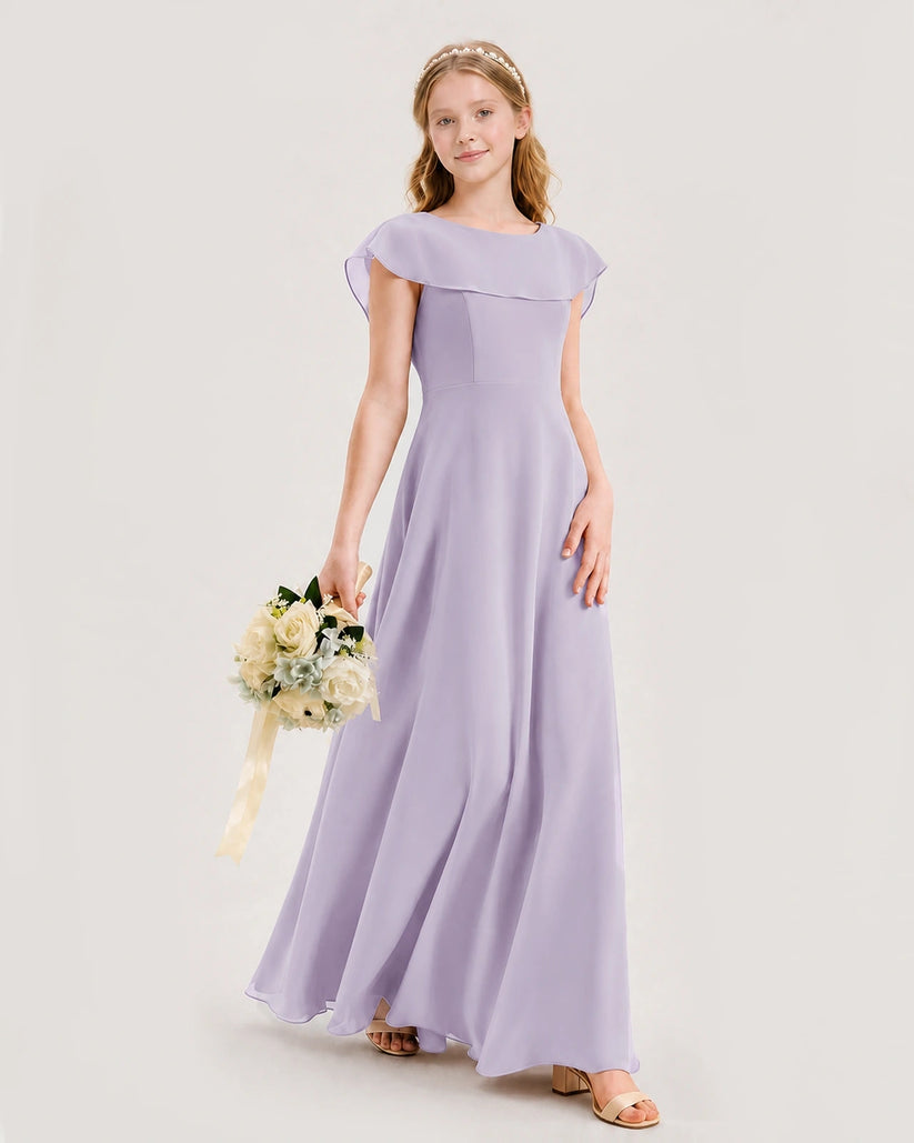 Lavender Chiffon A-Line Junior Bridesmaid Dresses Side View