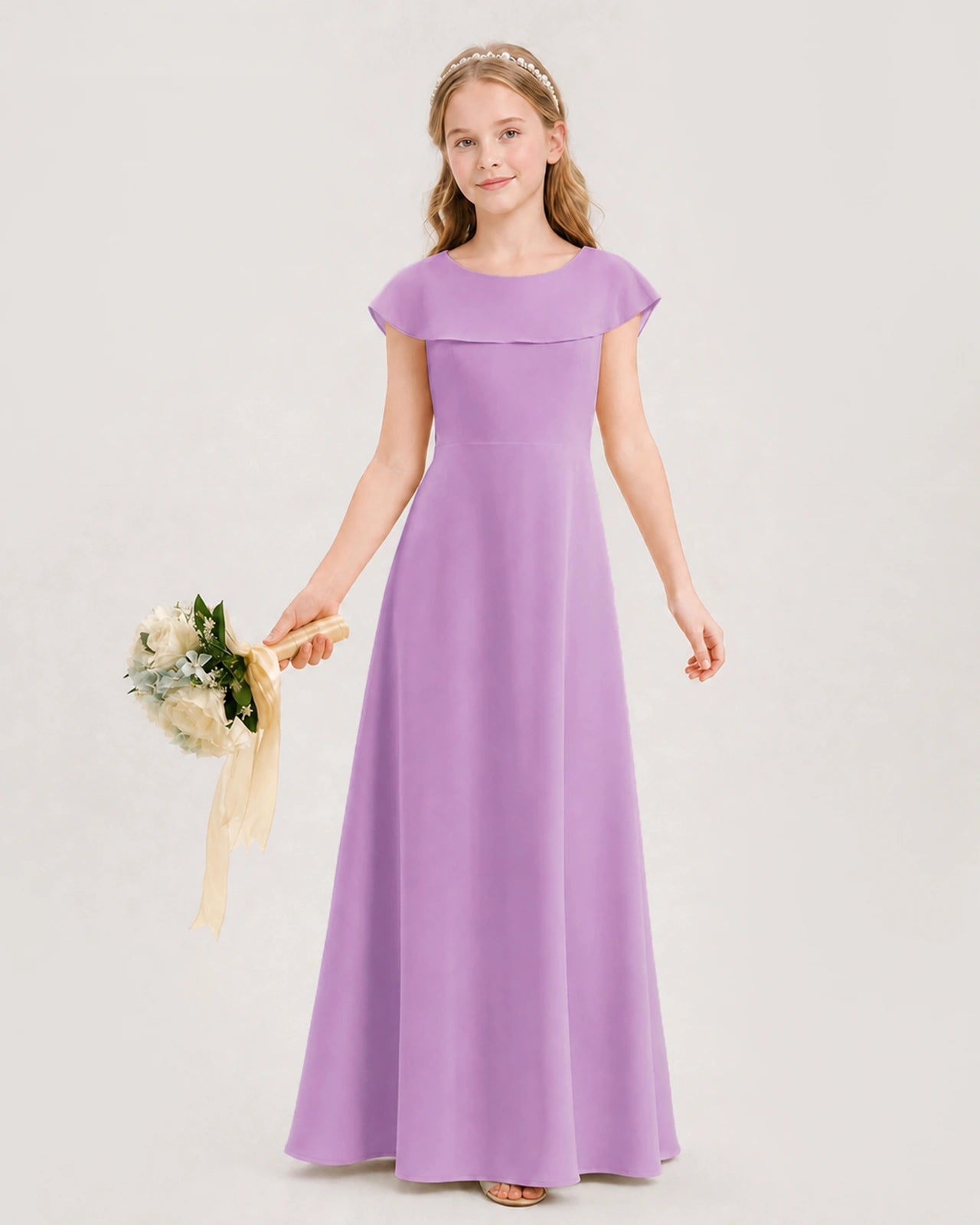 Lilac Chiffon A-Line Junior Bridesmaid Dresses Front View