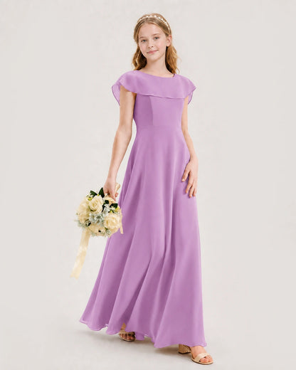 Lilac Chiffon A-line Junior Bridesmaid Dresses Side View