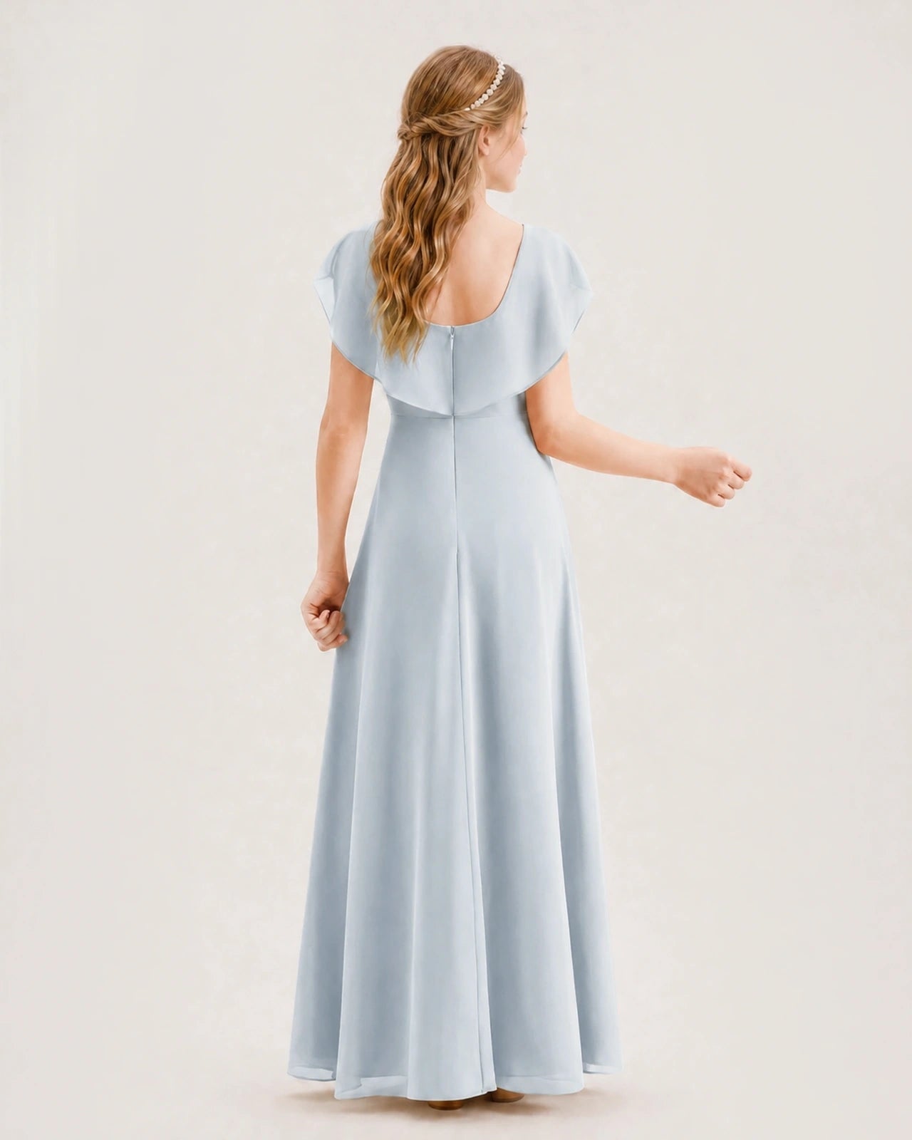Mist Chiffon Ruffled A-Line Junior Bridesmaid Dress Back View