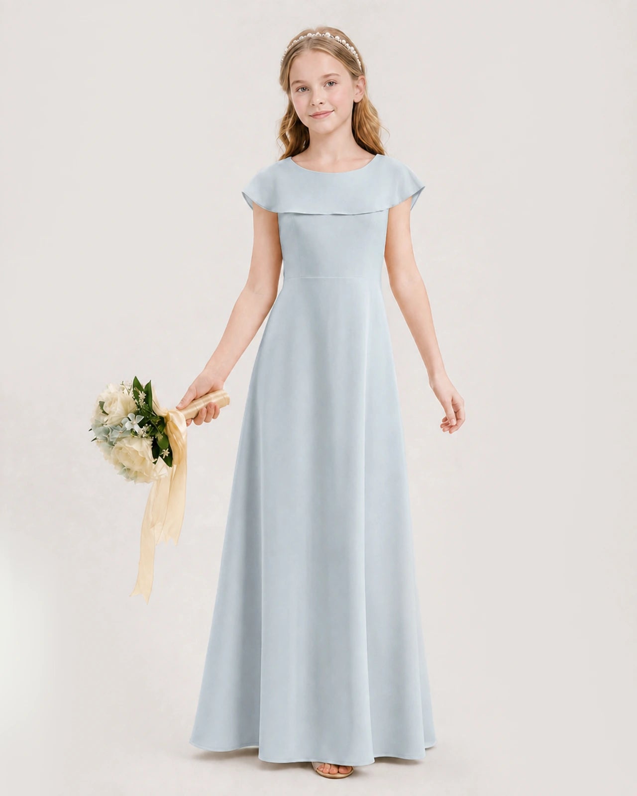 Mist Chiffon A-Line Junior Bridesmaid Dresses Front View