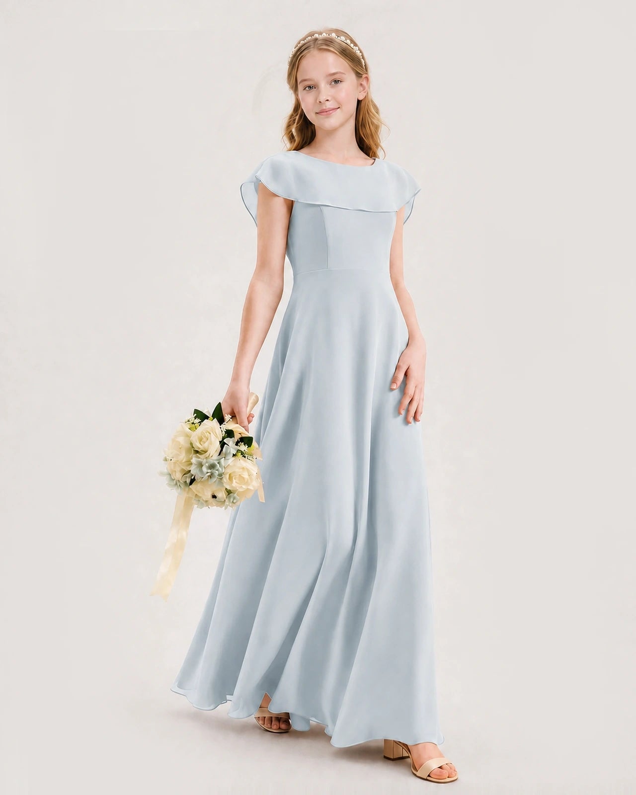 Mist Chiffon Ruffled A-Line Junior Bridesmaid Dresses Side View