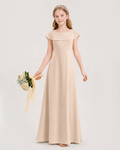 Peach Chiffon Ruffled A-Line Junior Bridesmaid Dresses Front View