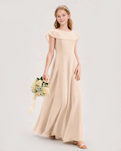 Peach Chiffon A-Line Junior Bridesmaid Dresses Side View