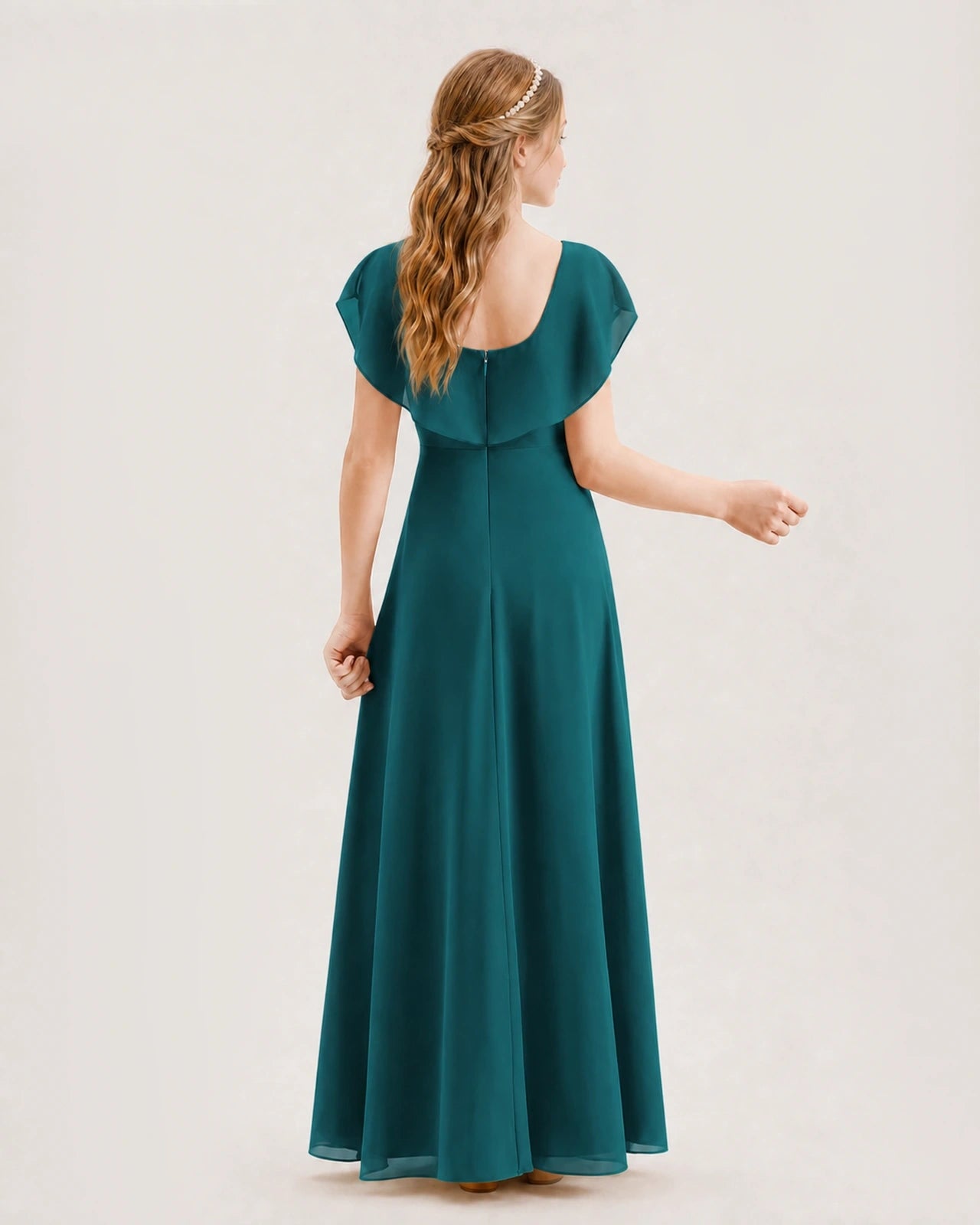 Peacock chiffon A-line junior bridesmaid dress Back View