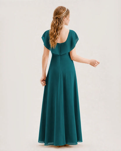 Peacock chiffon A-line junior bridesmaid dress Back View