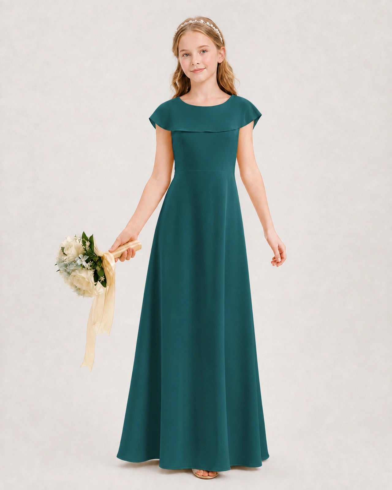 Peacock Chiffon A-line Junior Bridesmaid Dresses Front View