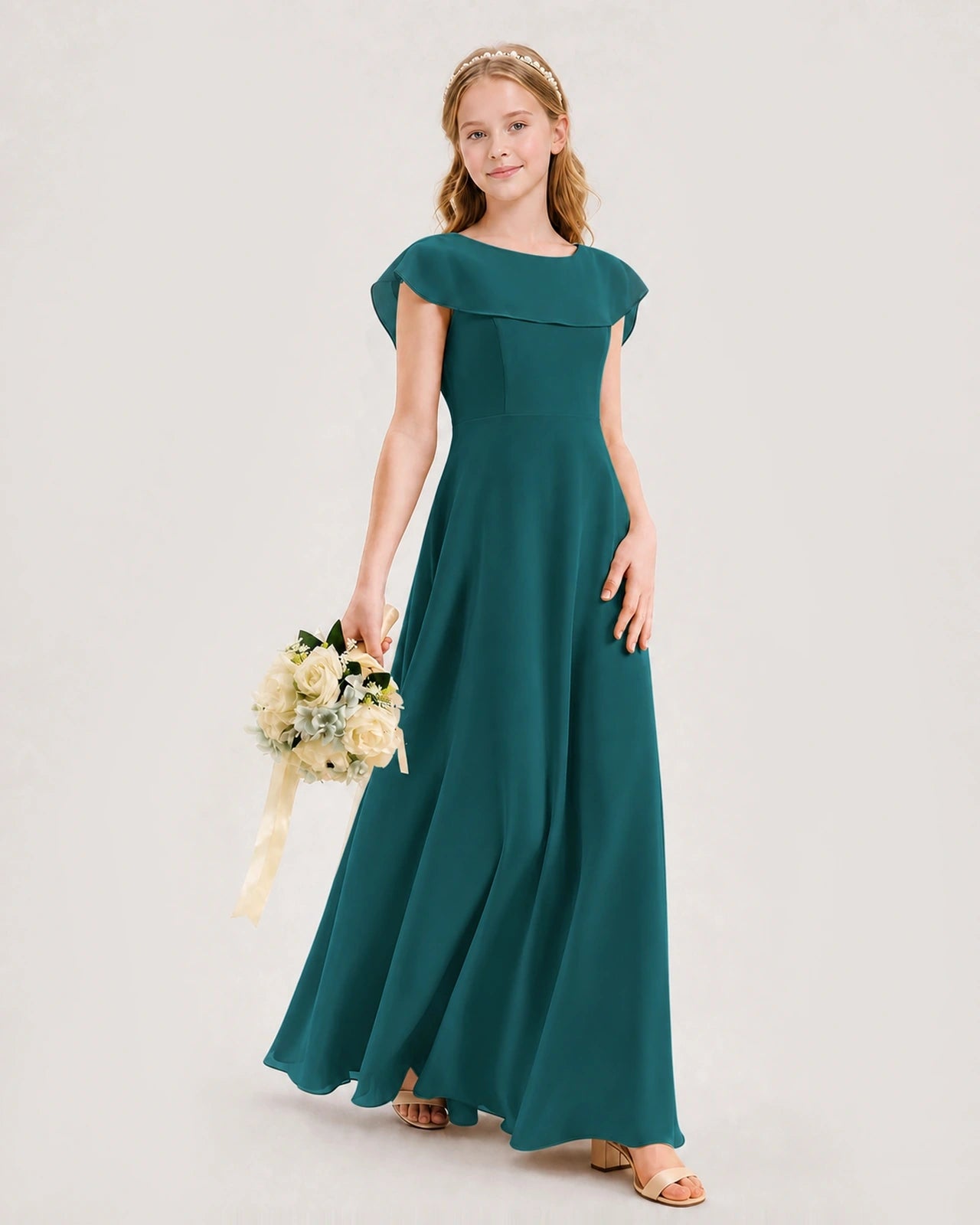 Peacock chiffon layered-collar A-line junior bridesmaid dress Side View