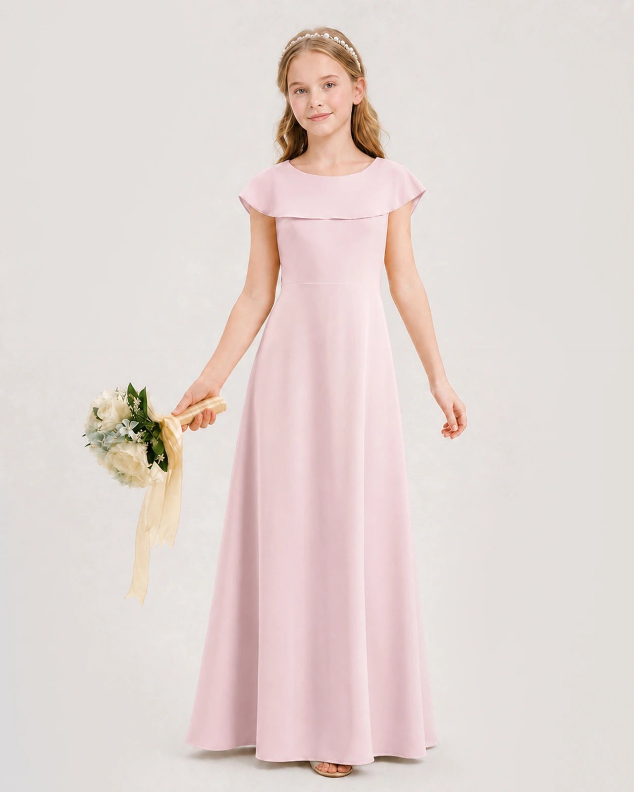 Pink Chiffon A-Line Junior Bridesmaid Dresses Front View
