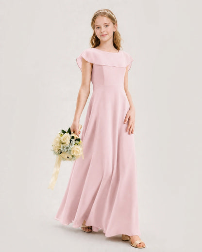 Pink Chiffon A-Line Junior Bridesmaid Dresses Side View