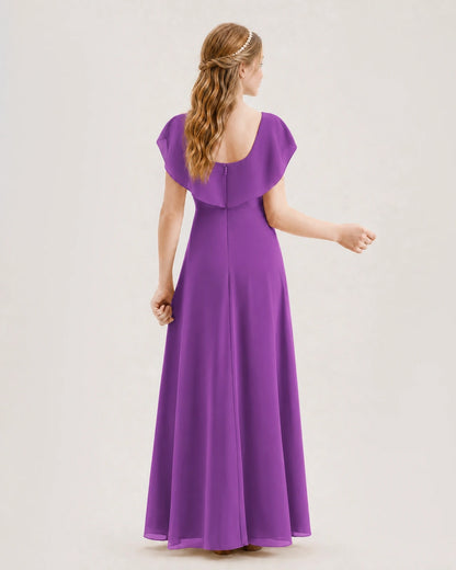 Purple Chiffon A-Line Junior Bridesmaid Dresses Back View