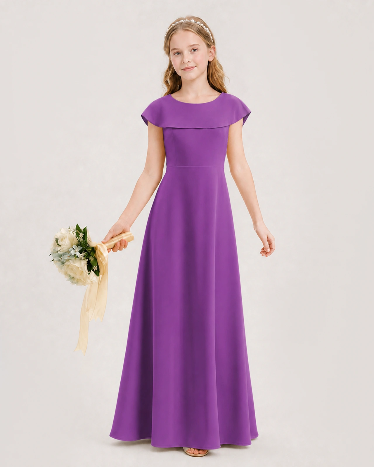 Purple Chiffon A-Line Junior Bridesmaid Dresses Front View