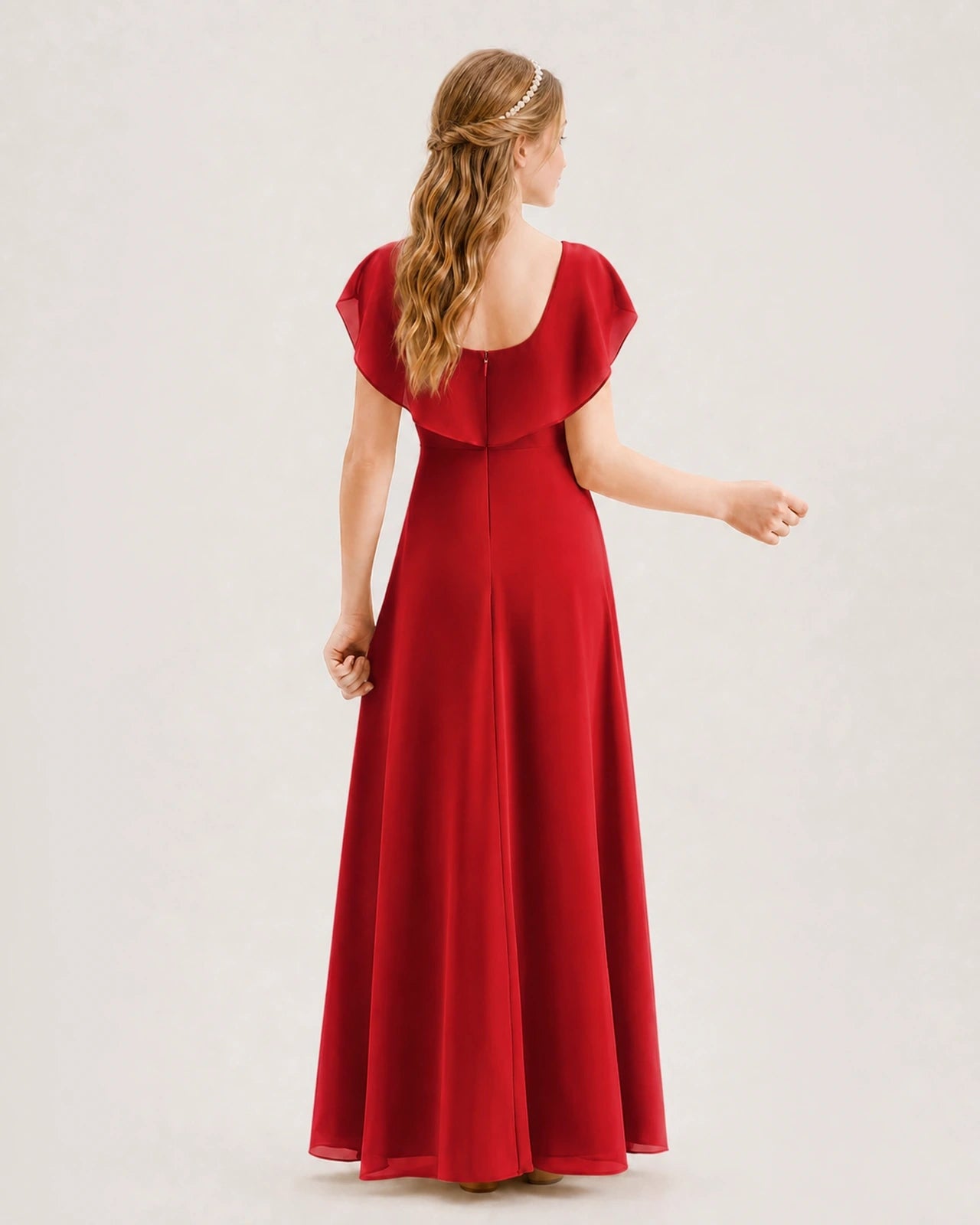 Red Chiffon A-Line Junior Bridesmaid Dresses Back View