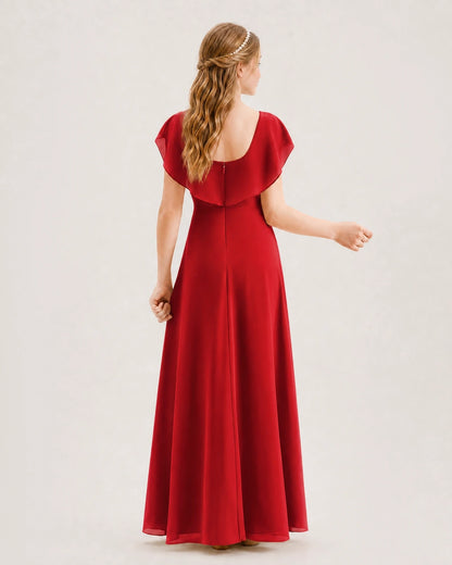 Red Chiffon A-Line Junior Bridesmaid Dresses Back View