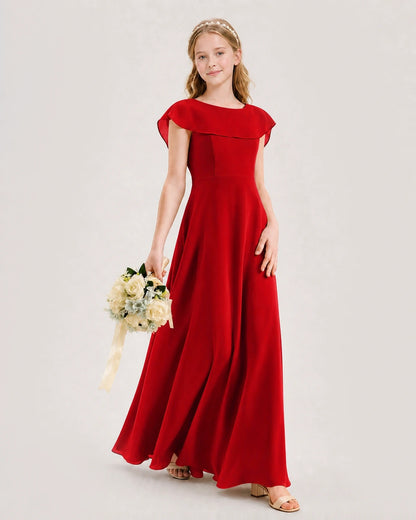 Red Chiffon A-Line Junior Bridesmaid Dresses Side View