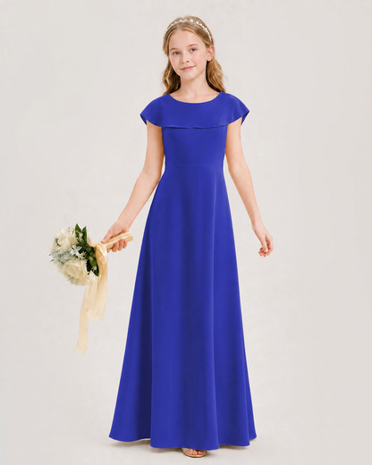Royal Blue Chiffon Cap Sleeve Junior Bridesmaid Dresses Front View