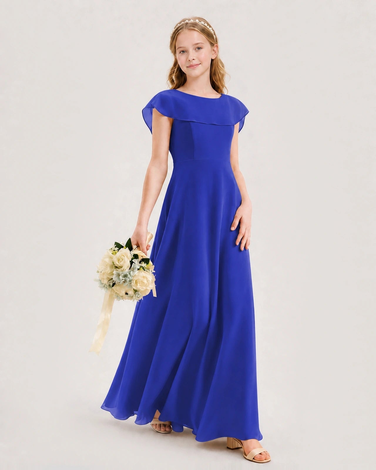 Royal Blue Chiffon A-Line Junior Bridesmaid Dresses Side View