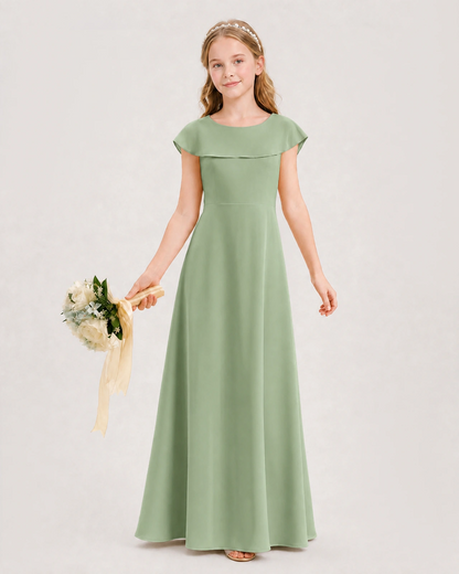 Sage Green Chiffon A-Line Junior Bridesmaid Dresses Front View