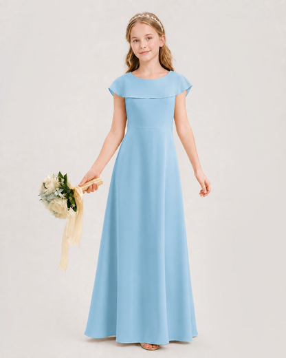 Sky Blue Chiffon A-Line Junior Bridesmaid Dresses Front View