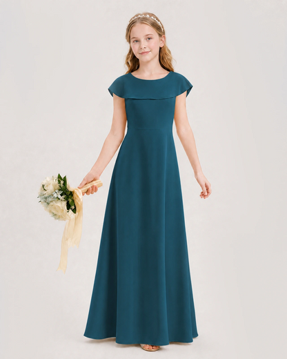 Teal Chiffon A-line Junior Bridesmaid Dress Front View