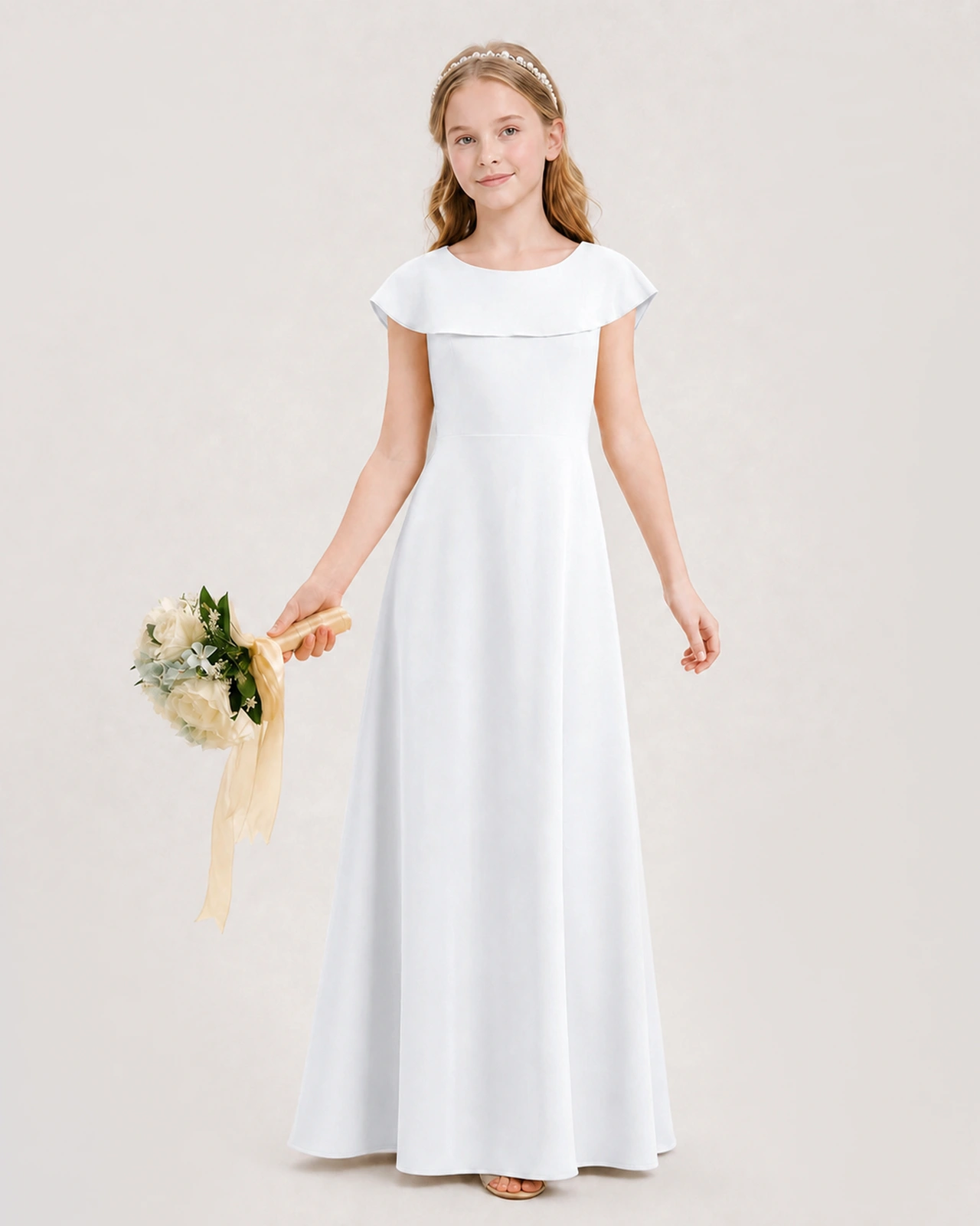 White Chiffon A-line Junior Bridesmaid Dresses Front View