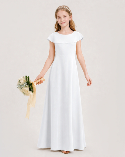 White Chiffon A-line Junior Bridesmaid Dresses Front View