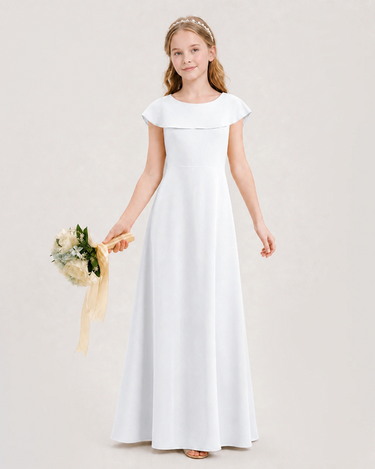 White Chiffon A-line Junior Bridesmaid Dresses Front View