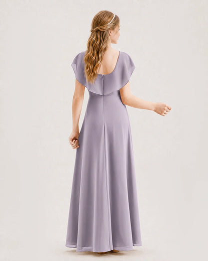 Wisteria Chiffon Ruffle Sleeve A-Line Junior Bridesmaid Dress Back View