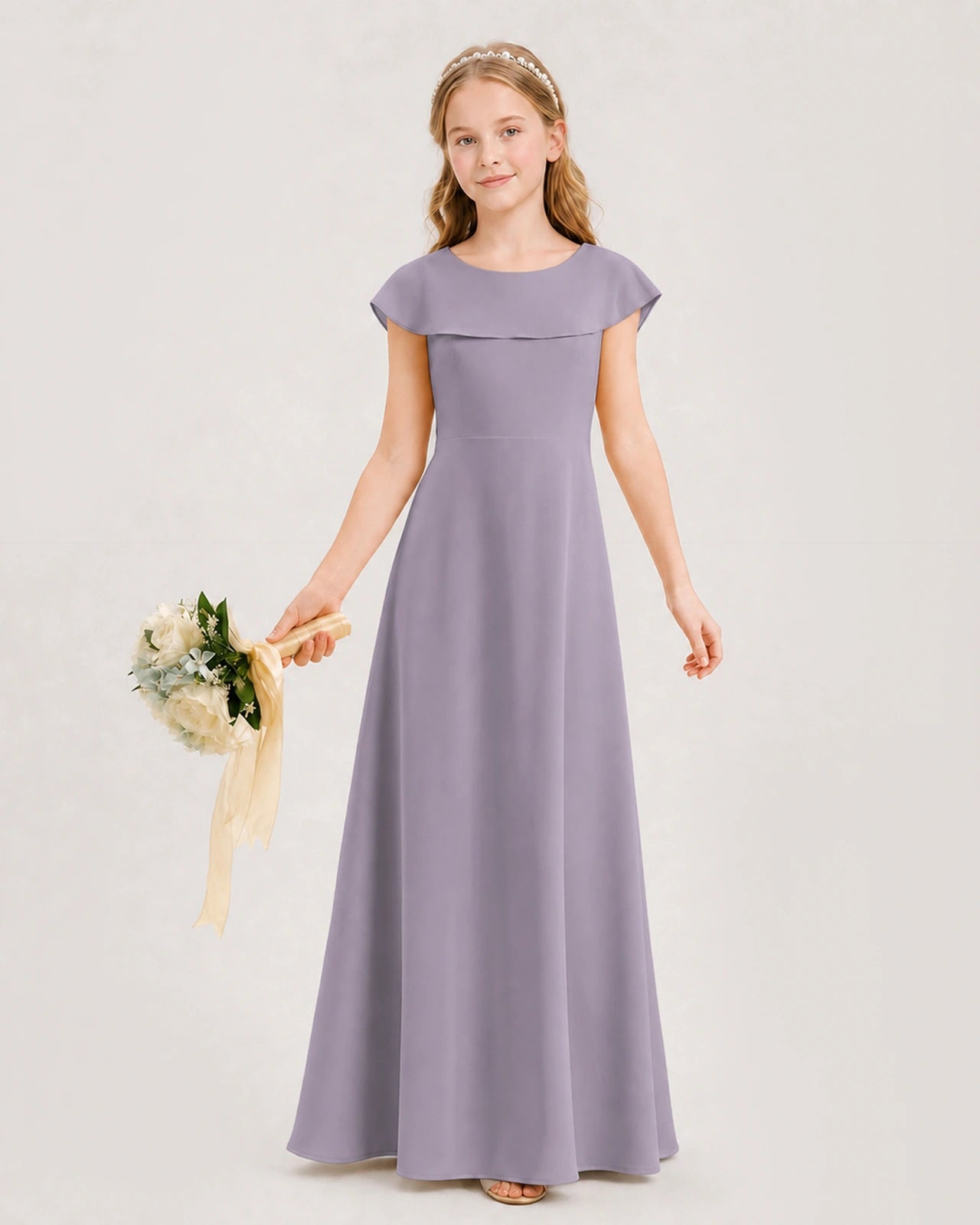 Wisteria Chiffon A-Line Junior Bridesmaid Dress Front View