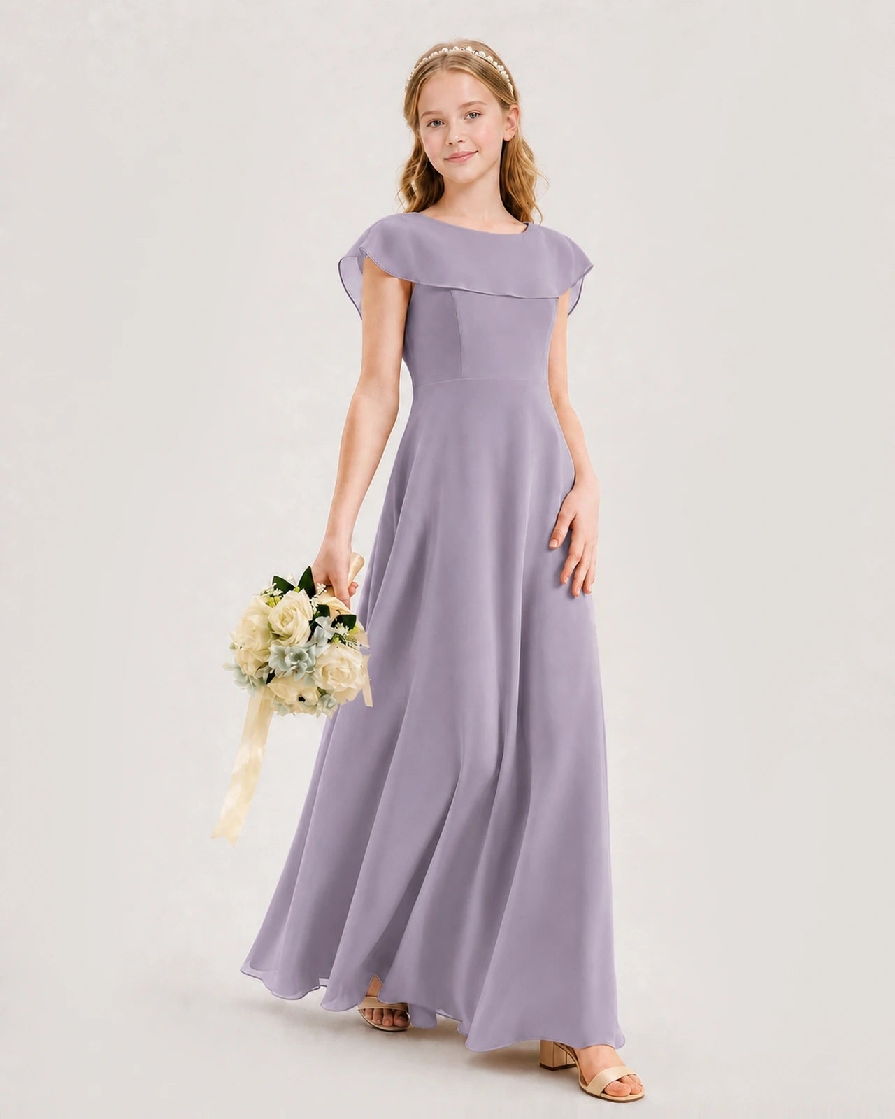 Wisteria Chiffon A-line Junior Bridesmaid Dresses Side View