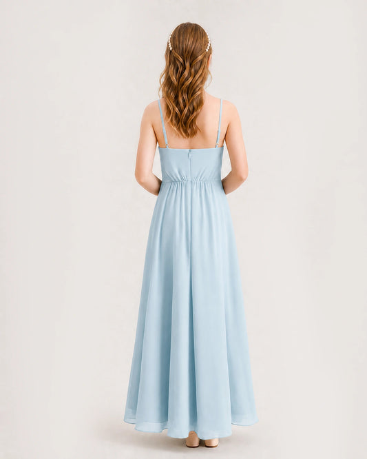 Baby Blue Chiffon A-line Junior Bridesmaid Dress Back View