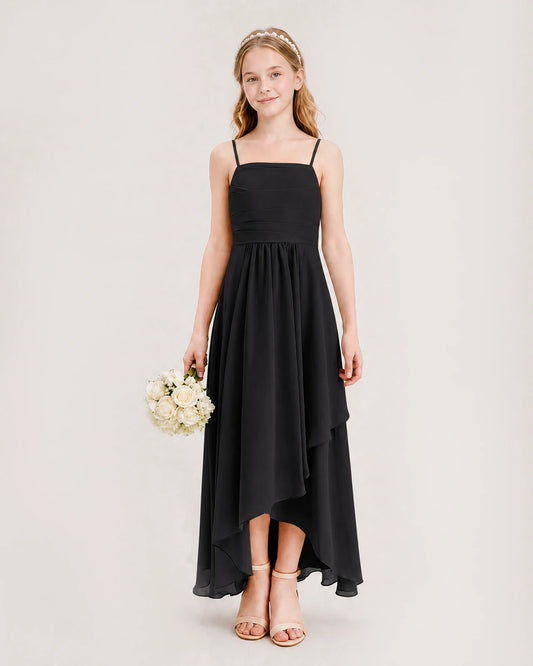 Black Chiffon A-line Junior Bridesmaid Dress Front View