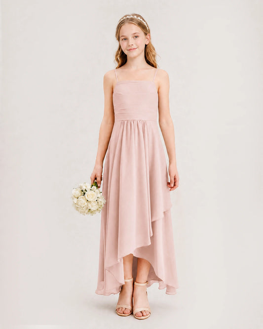 Blush Pink Chiffon A-line Junior Bridesmaid Dress Front View