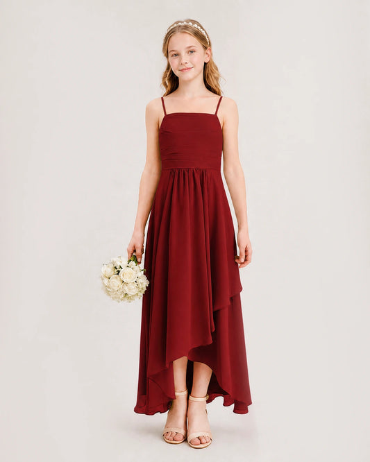Burgundy Chiffon A-line Junior Bridesmaid Dress Front View