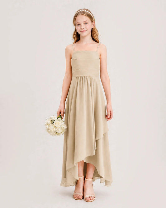 Champagne Chiffon A-line Junior Bridesmaid Dress Front View
