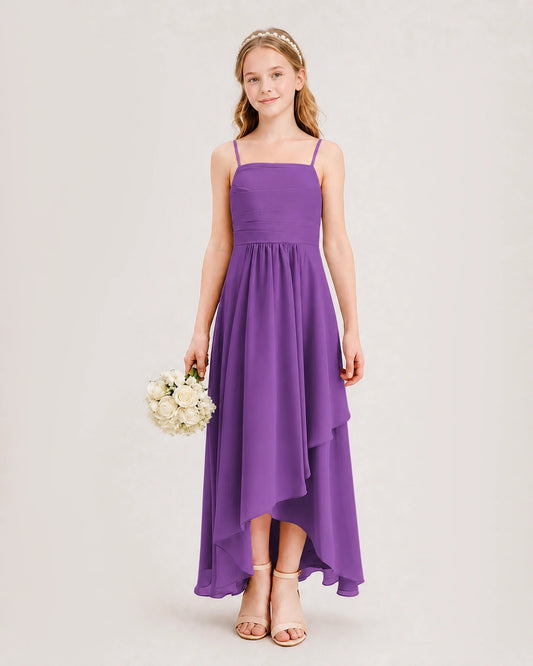 Purple Chiffon A-line Junior Bridesmaid Dress Front View