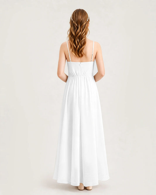 White Chiffon A-line Junior Bridesmaid Dress Back View