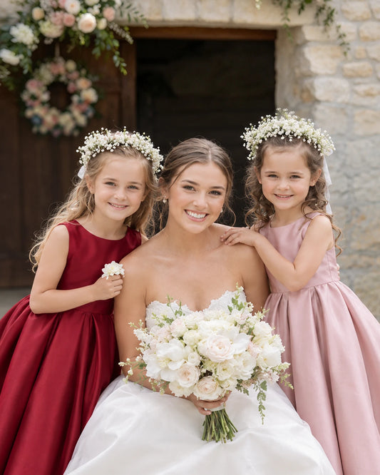 Burgundy Satin A-line Flower Girl Dress Side View