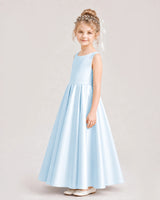 Baby Blue Satin A-line Flower Girl Dress Side View