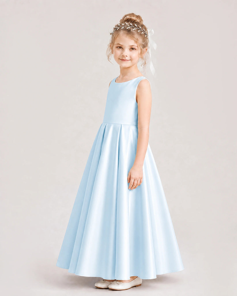 Baby Blue Satin A-line Flower Girl Dress Side View