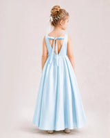 Baby Blue Satin A-line Flower Girl Dress Back View