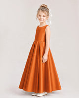 Burnt Orange Satin A-line Flower Girl Dress Side View