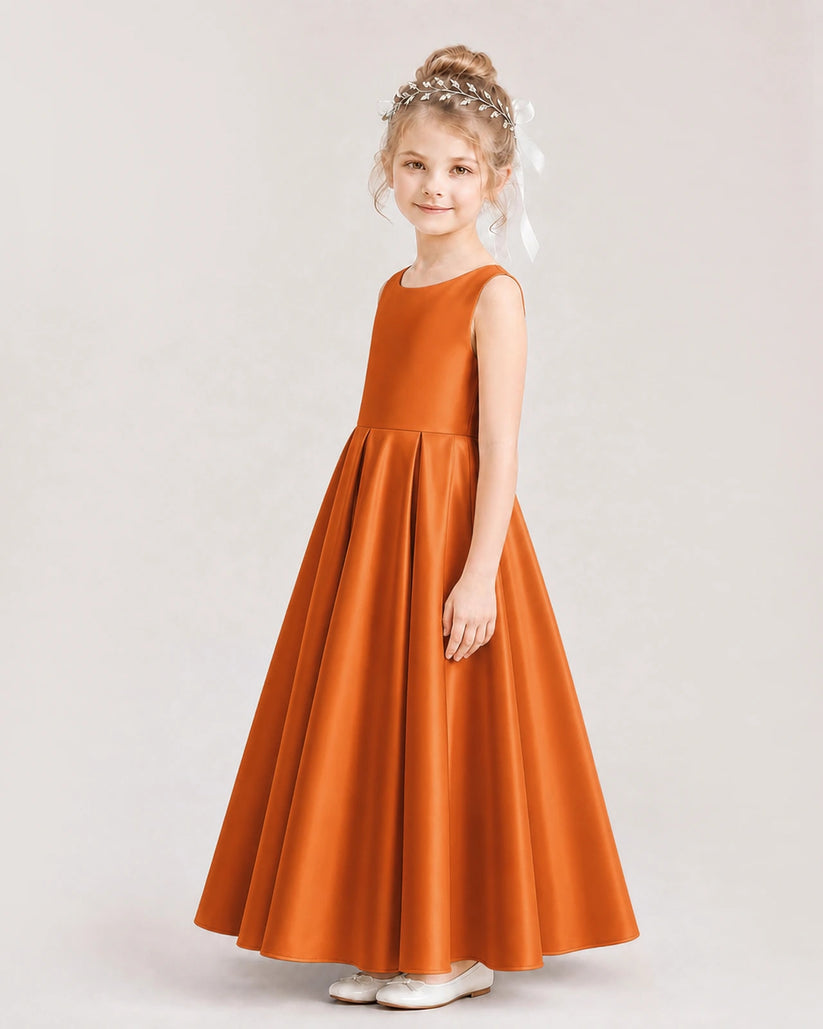 Burnt Orange Satin A-line Flower Girl Dress Side View
