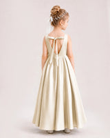 Champagne Satin A-line Flower Girl Dress Back View