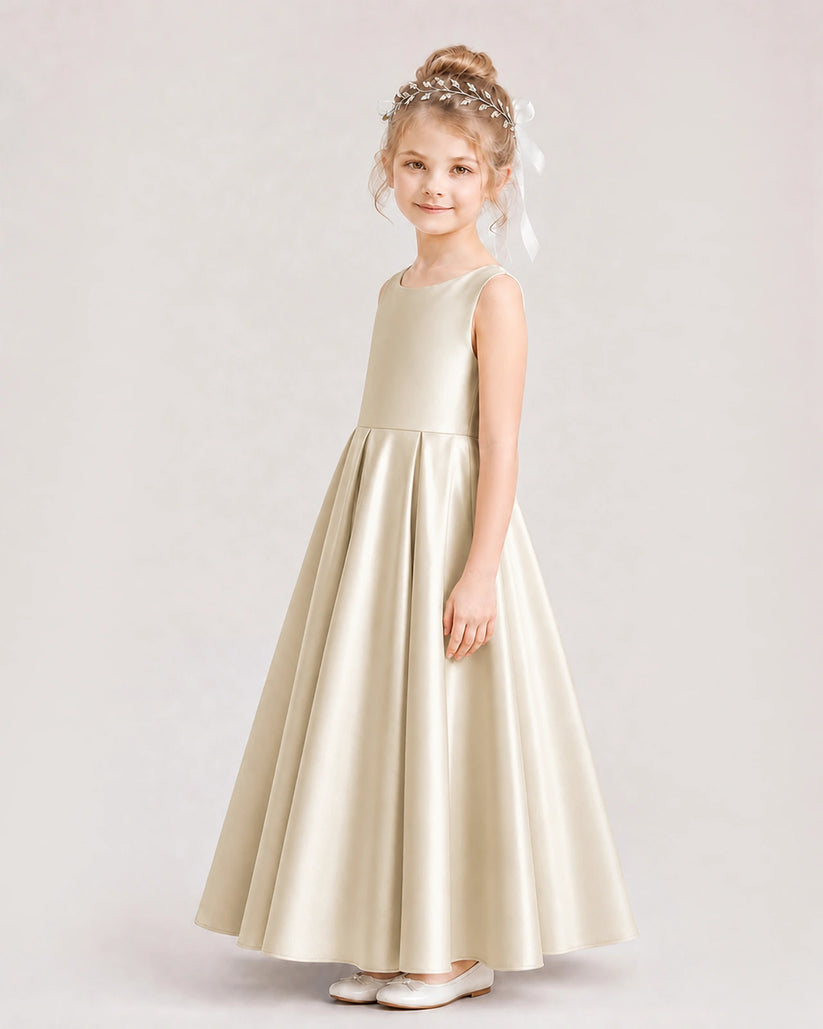 Champagne Satin A-line Flower Girl Dress Side View