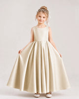 Champagne Satin A-line Flower Girl Dress Front View