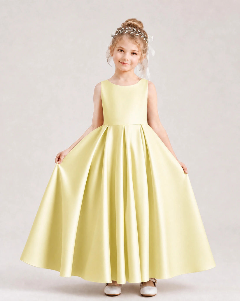 Daffodil Satin A-line Flower Girl Dress Front View