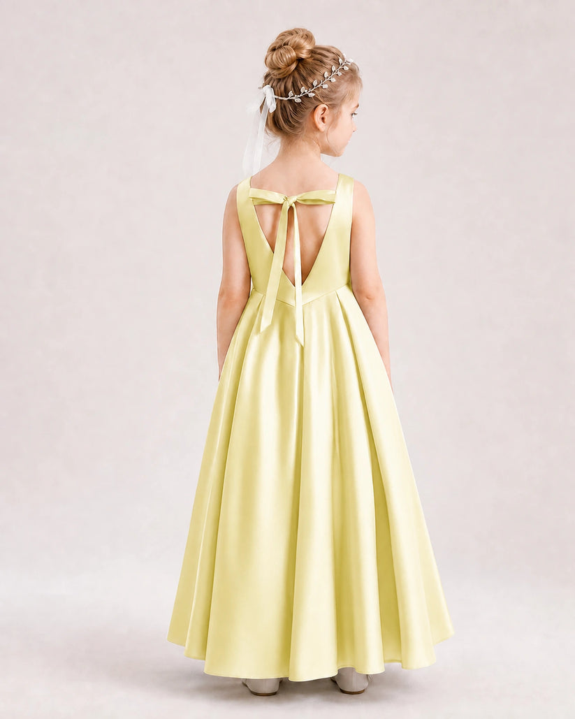 Daffodil Satin A-line Flower Girl Dress Back View